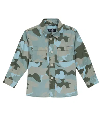Il Gufo Kids' Camouflage Cotton-blend Jacket In Blue