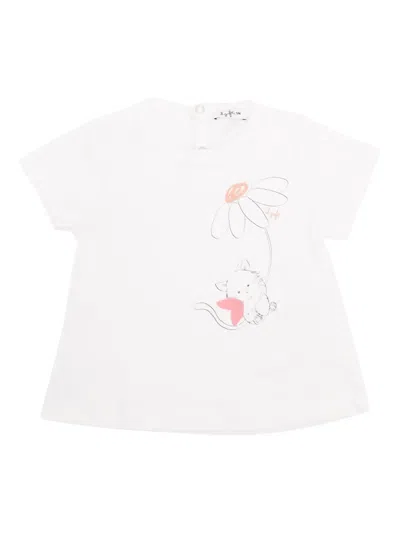 Il Gufo Kids' Cat Daisy Print T-shirt In White