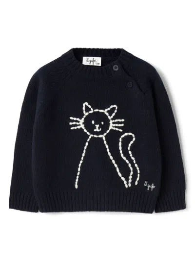 Il Gufo Babies' Cat Embroidery Jumper In Black