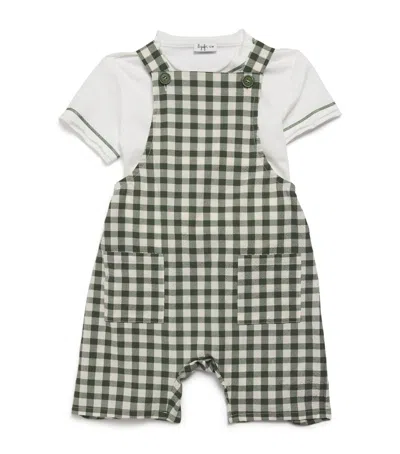 Il Gufo Kids' Check Dungarees And T-shirt Set In Green