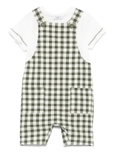 Il Gufo Babies' Check-pattern Dungarees Set In Green
