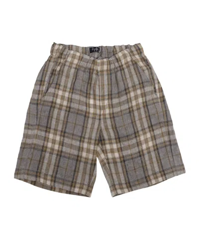 Il Gufo Check-pattern Linen-flax Shorts In Gray