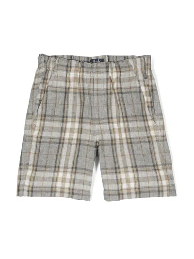 Il Gufo Kids' Check-pattern Linen-flax Shorts In Neutrals