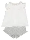 Il Gufo White Blouse And Shorts Matching Set In Linen Baby In White