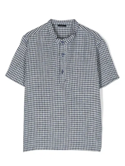 Il Gufo Kids' Check-print Short-sleeved Shirt In Gray