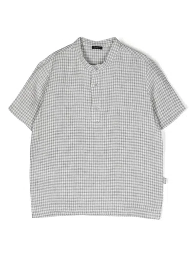 Il Gufo Kids' Check-print Short-sleeved Shirt In Grey