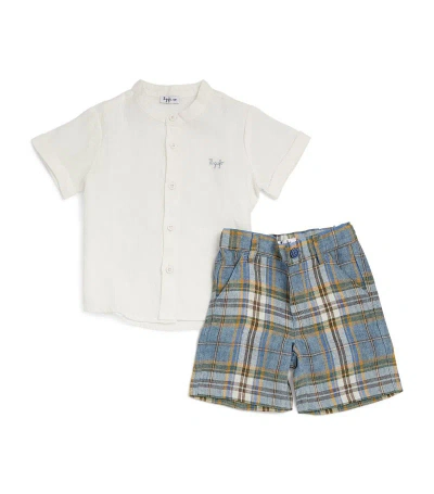 Il Gufo Check Shorts And Shirt Set (6-36 Months) In Blue