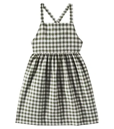Il Gufo Kids' Checked Cotton-blend Seersucker Dress In Green