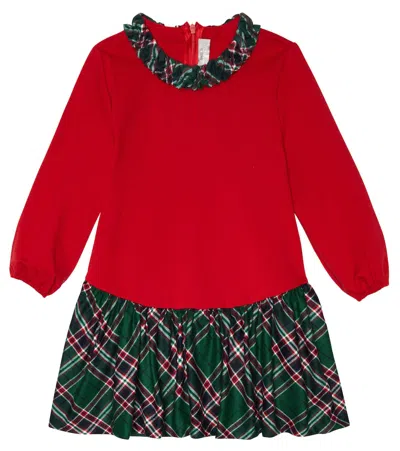 Il Gufo Kids' Checked Dress In Cranberry Red/pine Green
