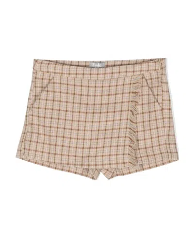Il Gufo Kids' Checked Fringe-detail Short In Brown