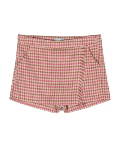 Il Gufo Kids' Checked Fringe-detailing Short In Fuchsia