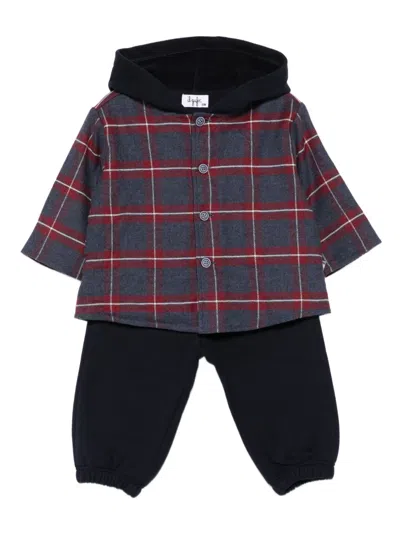 Il Gufo Babies' Checked-hoodie Trouser Set In Blue
