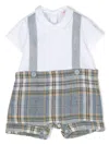 Il Gufo Checked Linen Romper In 白色