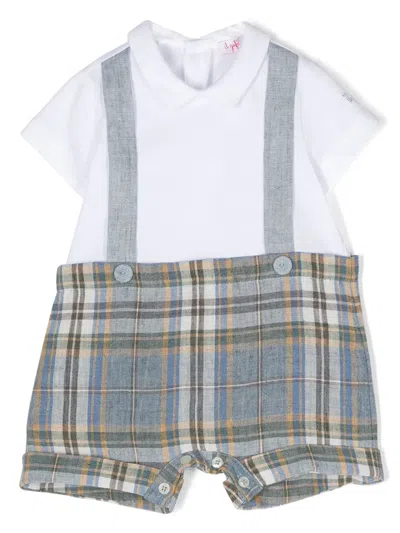Il Gufo Babies' Checked Linen Romper In 白色
