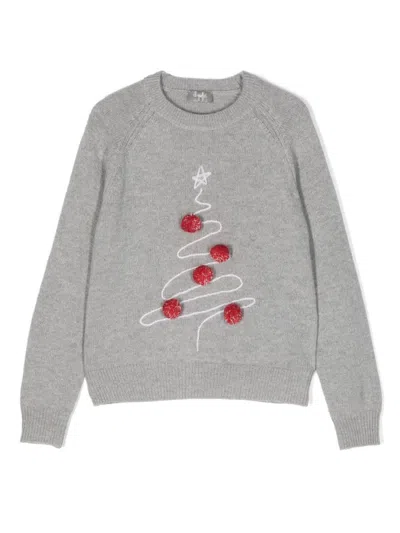 Il Gufo Mini Christmas Tree Choker Pullover In Gray