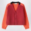Il Gufo V-neck Colourblock Cardigan In Red