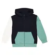 Il Gufo Colorblocked Cotton Zip-up Hoodie In Blue/sage Green