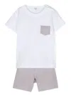 Il Gufo Striped Cotton Shorts Set In Beige
