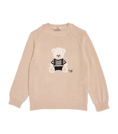 Il Gufo Kids' Cotton Bear Intarsia Sweater In Neutral