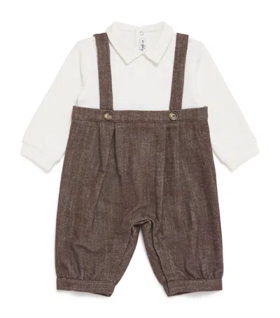 Il Gufo Kids' Cotton-blend Collar Playsuit In Brown