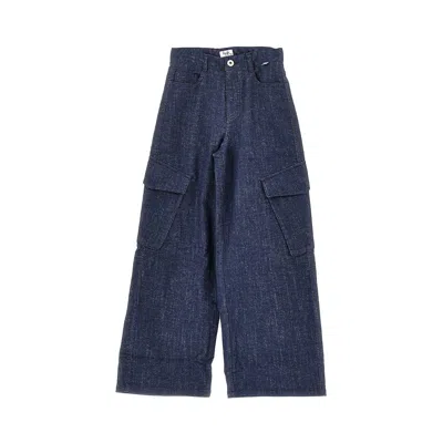 Il Gufo Cotton Blend Denim Cargo Pants Kids In Blue