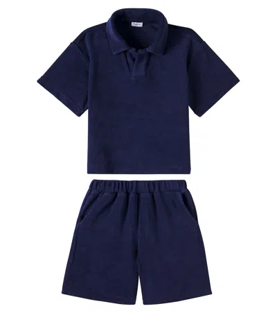 Il Gufo Kids' Cotton-blend Polo Shirt And Shorts Set In Blue