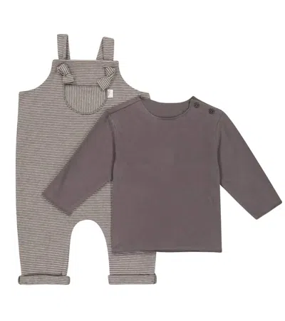 Il Gufo Cotton-blend Top And Dungarees Set In Caco/cacao