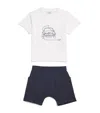 Il Gufo Cotton Car T-shirt And Shorts Set In Blue
