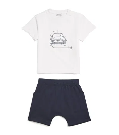 Il Gufo Kids' Cotton Car T-shirt And Shorts Set In Blue