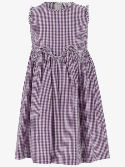 Il Gufo Kids' Cotton Dress With Vichy Print In Purple