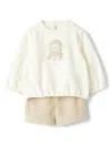 Il Gufo Cotton Fleece And Curly Fabric Set In White In White