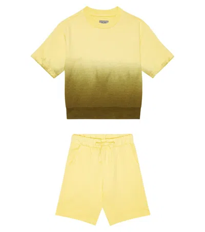 Il Gufo Kids' Cotton Fleece Top And Shorts Set In Pulcino/verde Oliva