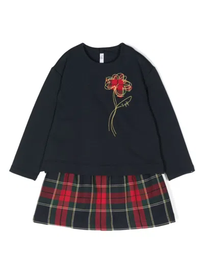Il Gufo Kids' Cotton-fleece Tartan Set In Blue