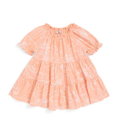 Il Gufo Kids' Cotton Floral Dress In Orange