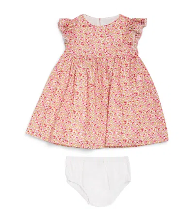 Il Gufo Kids' Cotton Leaf Print Dress In Orange