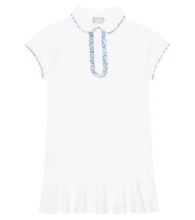 Il Gufo Kids' Short-sleeve Polo Shirt Dress In Snow White/light Blue