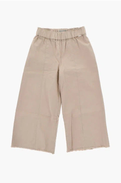 Il Gufo Cotton Stretch Pants With Frayed Hem In Neutral