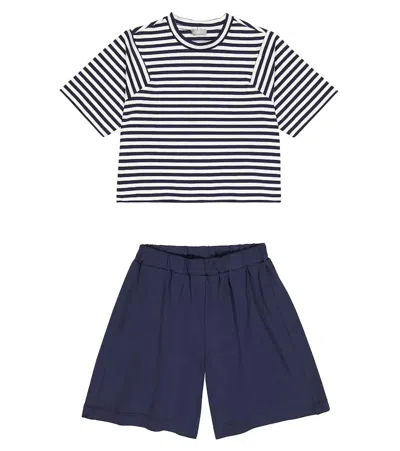 Il Gufo Kids' Set Aus T-shirt Und Shorts Aus Einem Baumwollgemisch In Blue