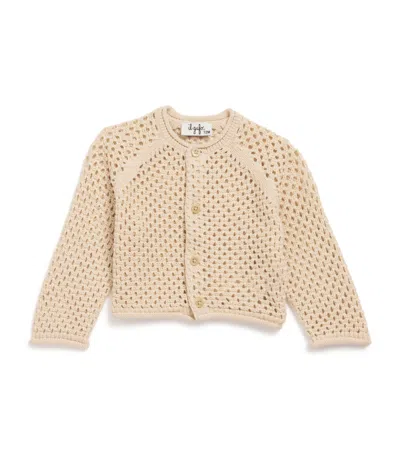 Il Gufo Kids' Cotton Waffle-knit Cardigan In Beige