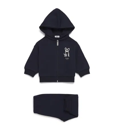 Il Gufo Kids' Cotton Zip-up Hoodie And Sweatpants Set In Blue