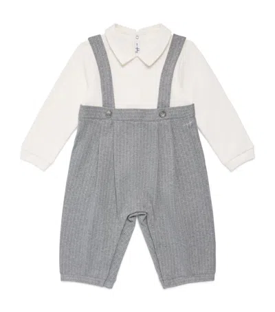 Il Gufo Kids'  Cotton-blend Collar Playsuit In Grey