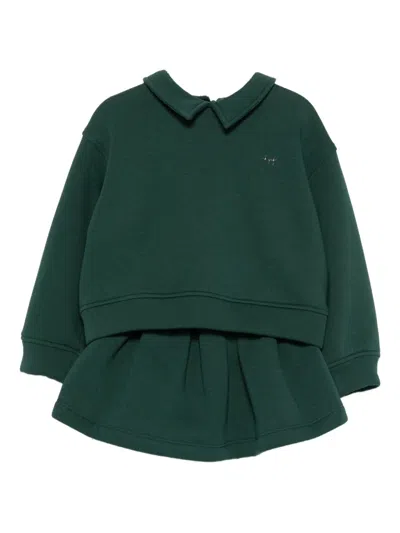 Il Gufo Kids' Crew-neck Long-sleeve Skirt Set In Green