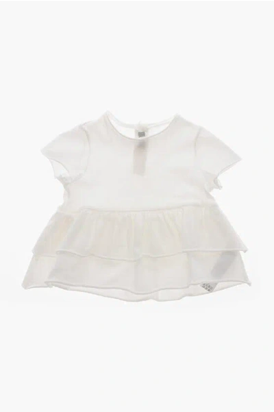 Il Gufo Crewneck Cotton T-shirt With Ruffle Hem In White