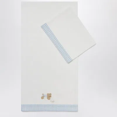 Il Gufo Crib Set With Sheet And Pillowcase White/blue
