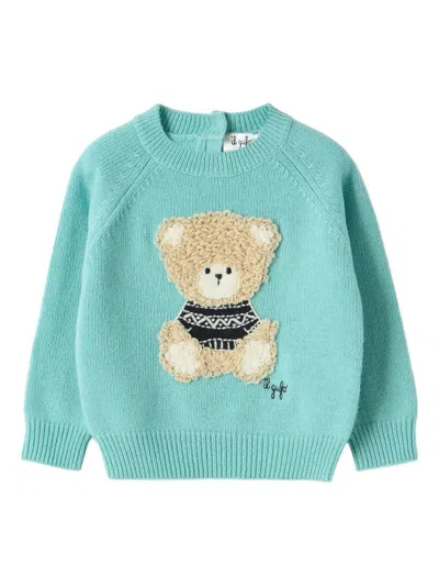 Il Gufo Cute Design Ribbed Sweater For Girls In Clear Blue