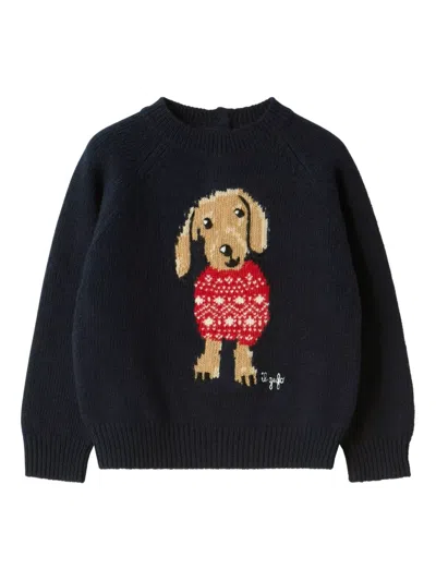Il Gufo Kids' Dachshund Sweater In Blue
