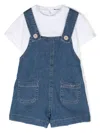 Il Gufo Denim Dungaree Short Set In Blue