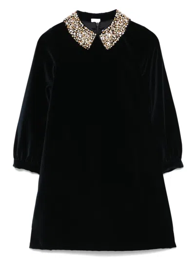 Il Gufo Kids' Detachable-collar Velvet Dress In Blue