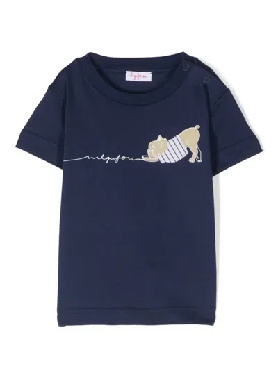Il Gufo Babies' Dog-print Cotton T-shirt In Blau