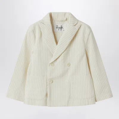 Il Gufo Kids' Double-breasted Jacket In Pinstriped Cotton In White